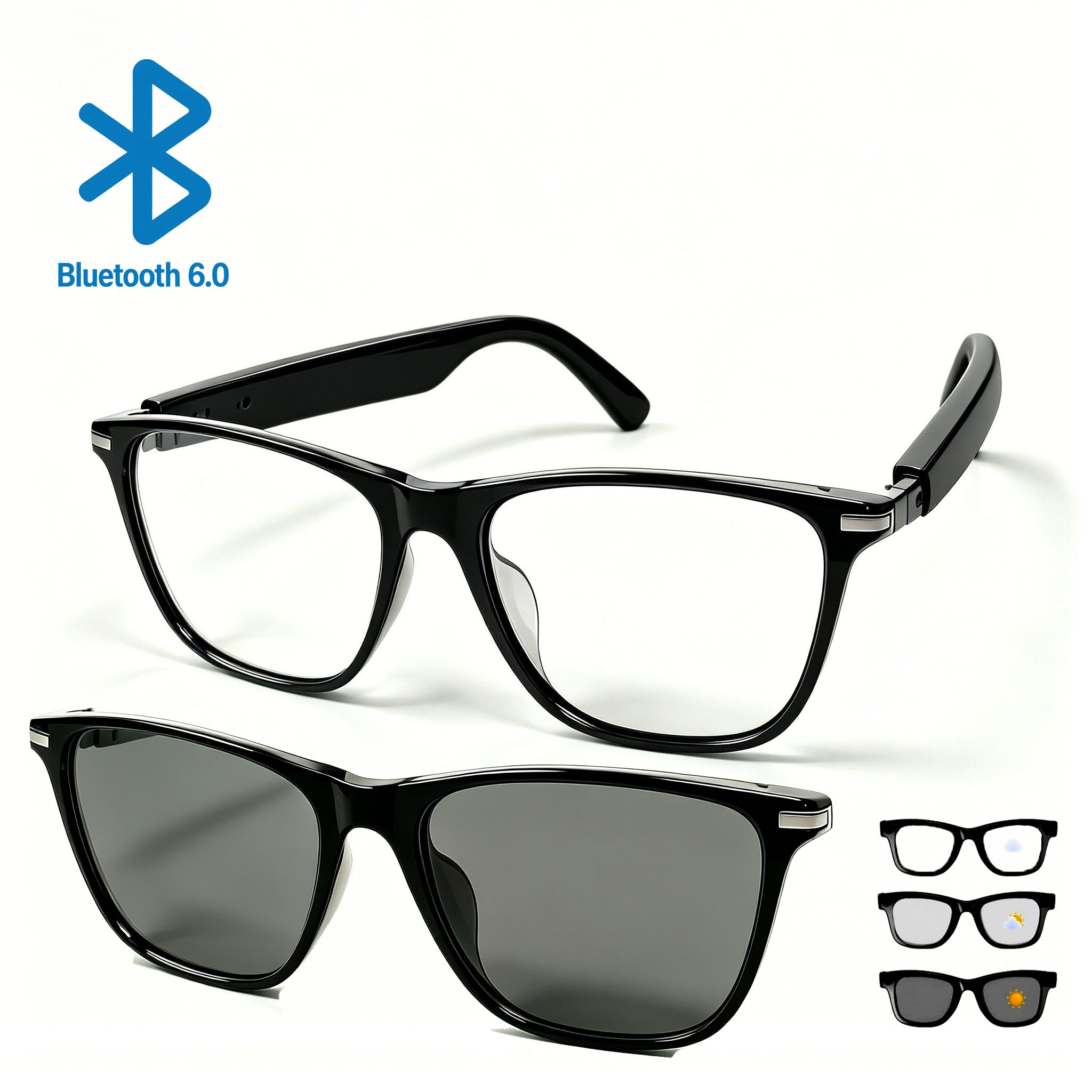 Audio Music Voice - Black Smart Bluetooth Glasses Lightweight Sunglasses